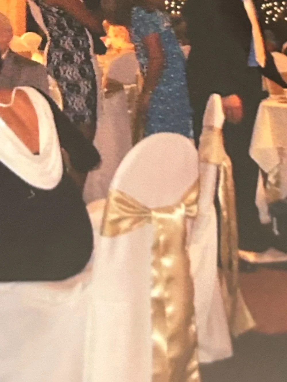 Elegant White Chair Cover with Gold Sash - Home Dining